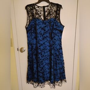 Elegant Blue and Black Lace Dress